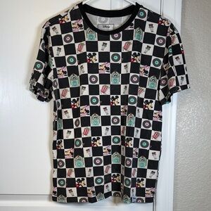 Loungefly Disney Mickey & Minnie Date Night Diner Checkered Unisex Gray T-Shirt